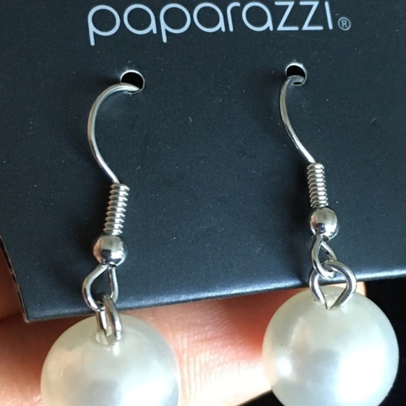 Buy 2 Get 1 Paparazzi Faux Pearl Silver Tone Hook Back Earrings - Picture 5 of 5